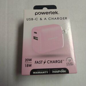 Powertek charger box pink USB-C/USB-A STILL IN BOX